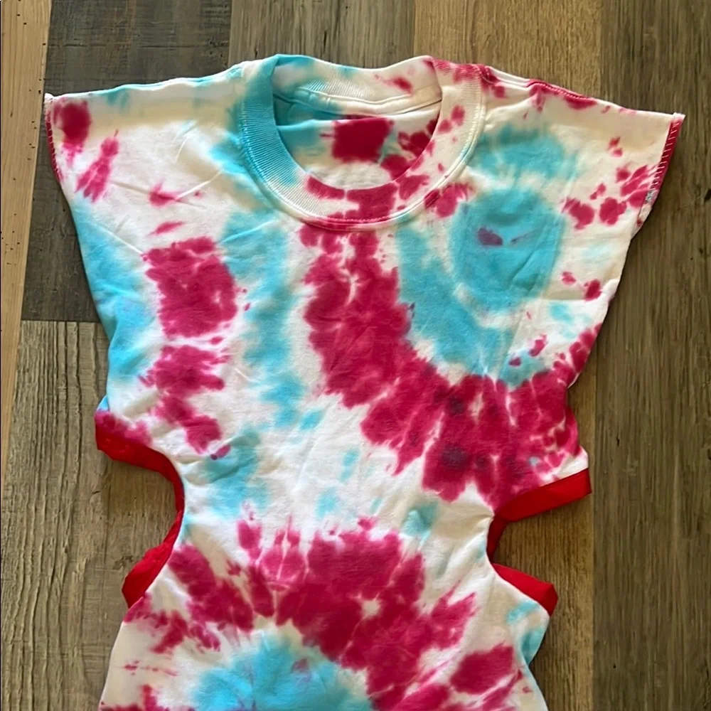 Upcycled / Reworked Handmade Tie Dyed T-Shirt Dress w/ Side Cutouts Size: XS
